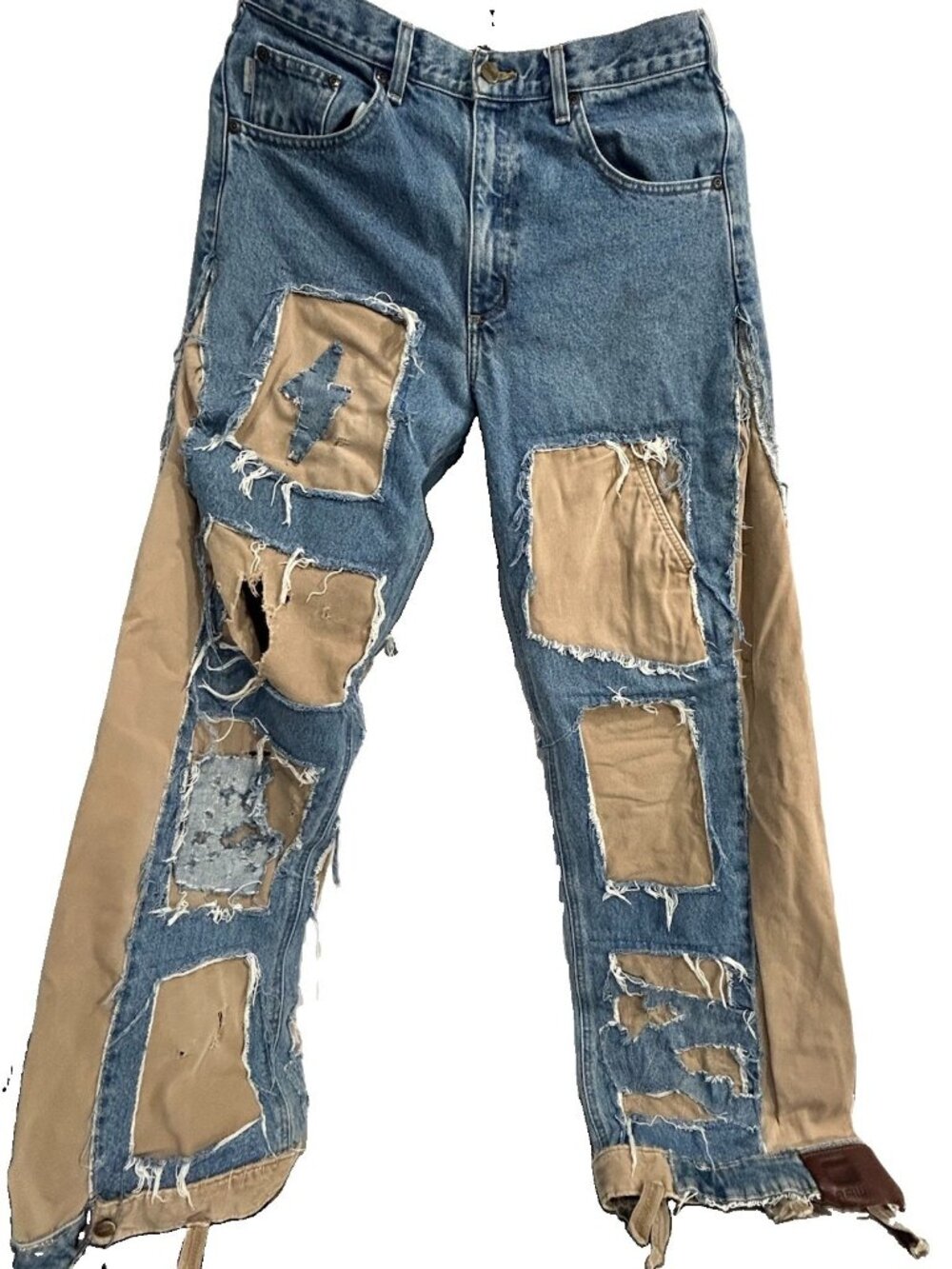 Custom Sewn Patch Work Carhartt Thrasher Mashup DenimCanvas Jeans 32X33 Wide Leg